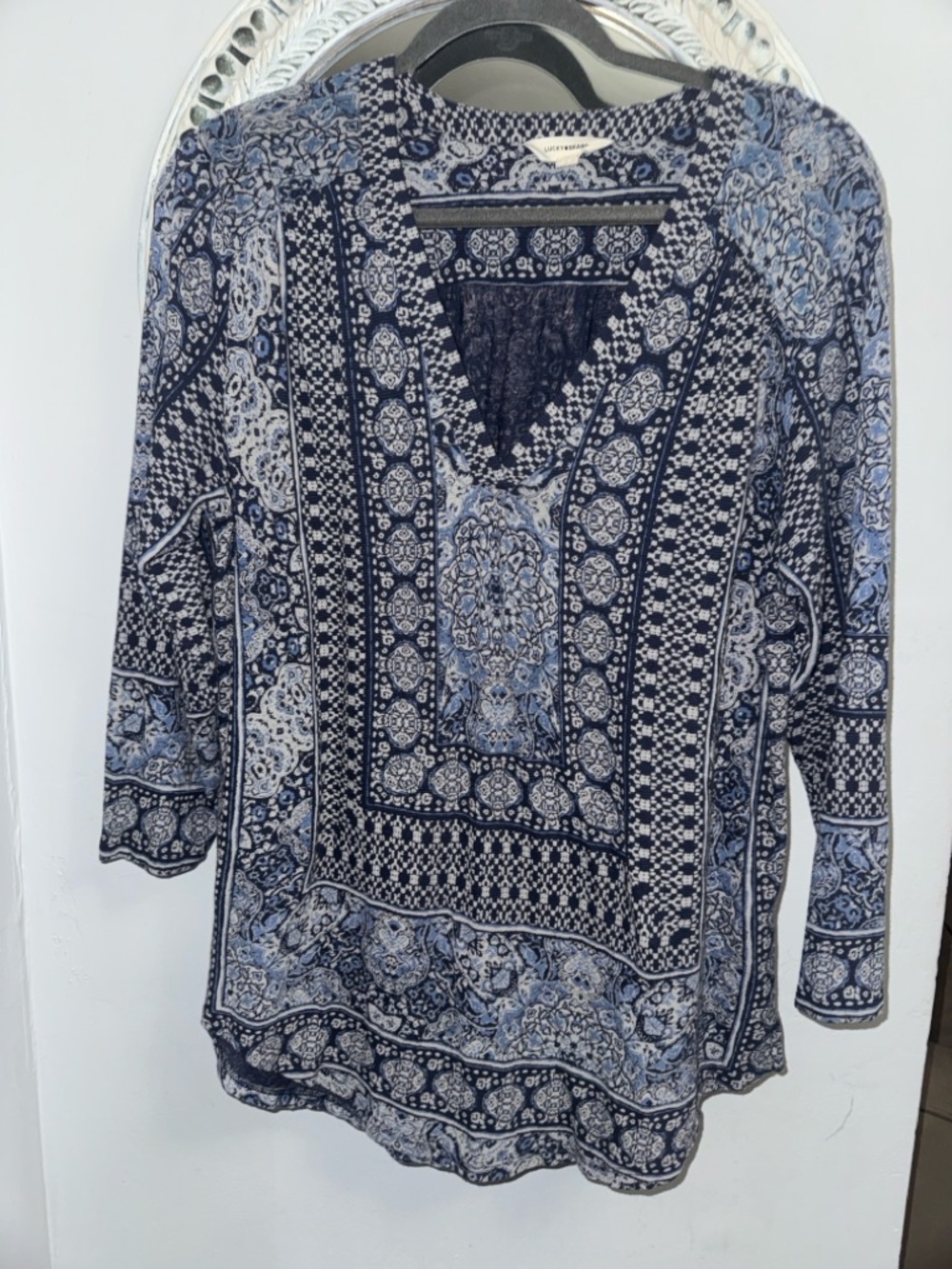 Lucky Brand Blue Floral Medallion V-Neck Tunic